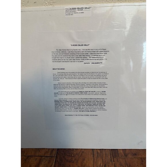 "A Rose Called Sally" Print By Sandy Delehanty 10/100 floral pink white mat READ - Picture 6 of 6